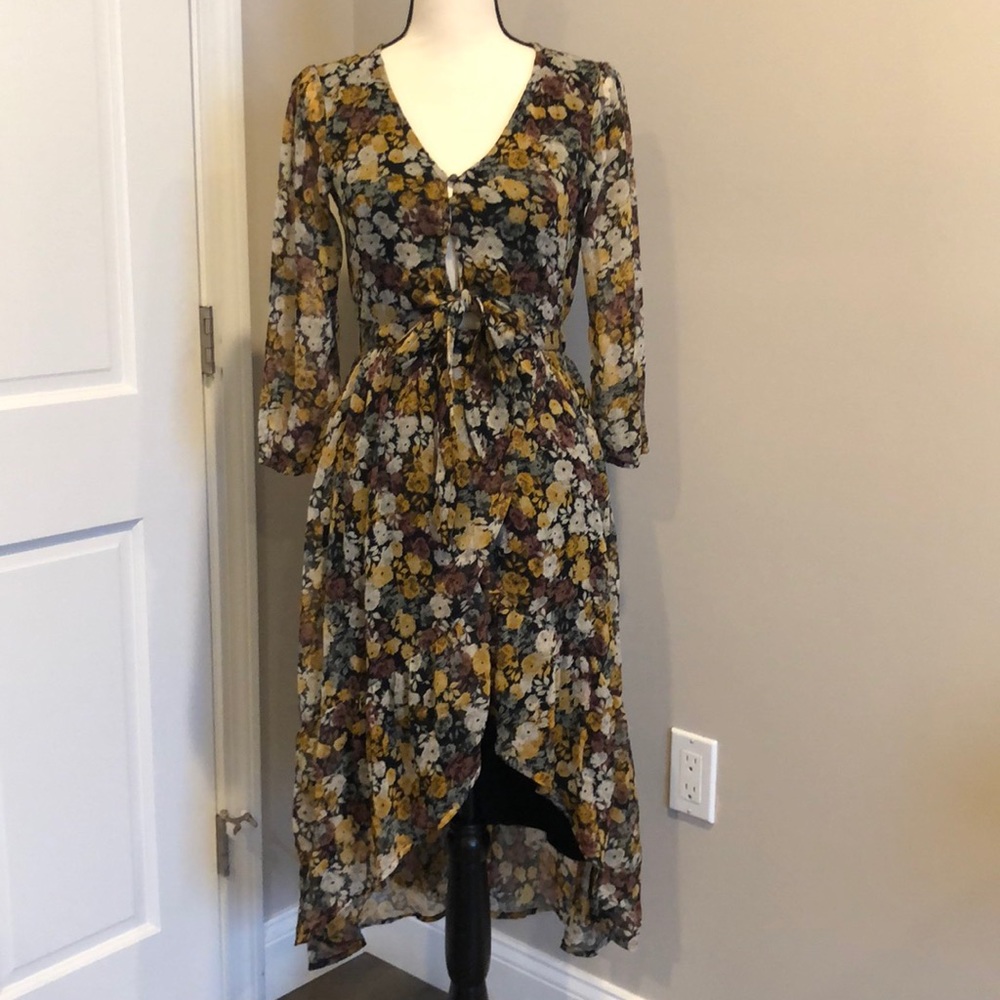 Abercrombie & Fitch Fall Floral Asymmetrical Dress Small Petite
